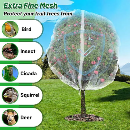 Easy Installation Fruit Tree Netting with Zipper & Drawstring - 8.2x6.6ft Ultra Fine Mesh Garden Protection Screen to Protect Pear Peach Apple from Bird Insect Bug Cicada Deer Squirrel