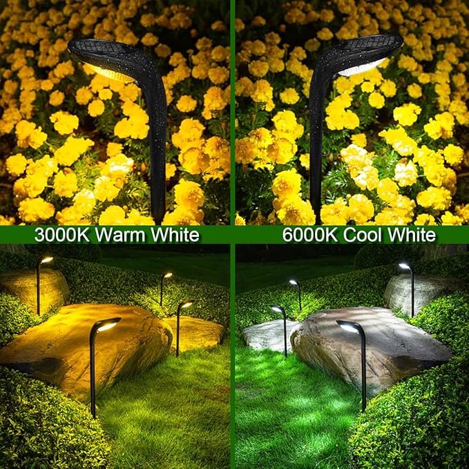 Solar Outdoor Pathway Lights, 4 Pack, Waterproof IP65, Stylish Snake Head Shape Design, Warm/Cool Light Dual Modes Switchable, Efficient Landscape Lighting for Garden, Walkway, Patio