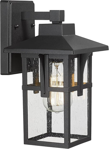 HWH INVESTMENT Outdoor Indoor Wall Sconce Exterior Wall Lantern with Seeded Glass Shade, Waterproof Porch Light Fixtures for Doorway, Hallway, Garage, Matte Black, 5HX62B BK