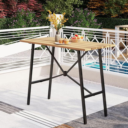 PHI VILLA Bar Height Patio Dining Table, 41" Wood Like Outdoor Bar Table, Rectangle Steel Slatted Bar Dining Table with 1.57" Umbrella Hole for Patio, Garden, Yard, Yellow