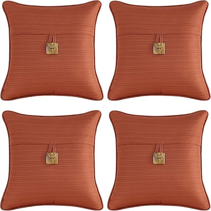 Outdoor Decorative Pillows with Coconut Button Pack of 4, 16" x 16" Outdoor Pillow Set for Couch Bed Throw Patio Sofa, Coral Red