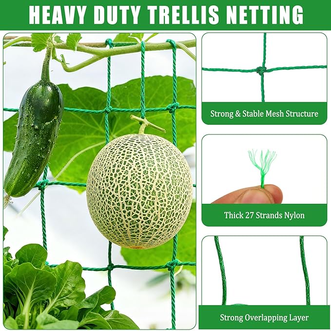 6.6x26.3FT Trellis Netting for Climbing Plants,Trellis Netting with Plant Clips, Heavy-Duty PE Trellis Net for Cucumber, Tomato, Vegetables, Fruits, Sweet Pea Plants