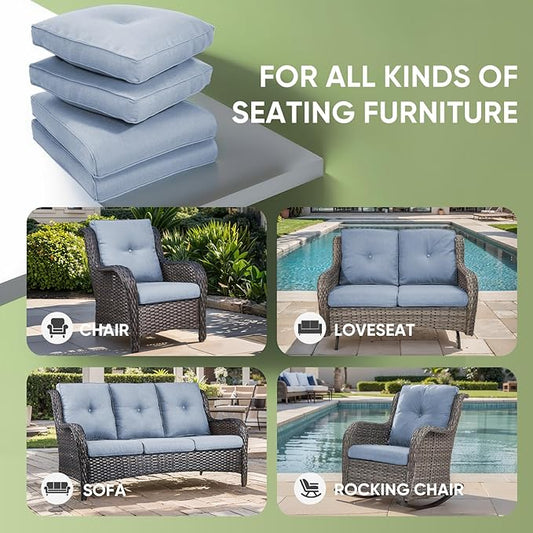 Outdoor Chair Cushion Set of 3, Waterproof Outdoor Seat Cushions 25x22 , Patio Chair Cushions for Outdoor Furniture, Couch Cushion Replacement, Include 3 Back & 3 Seat Cushions, Button/BabyBlue