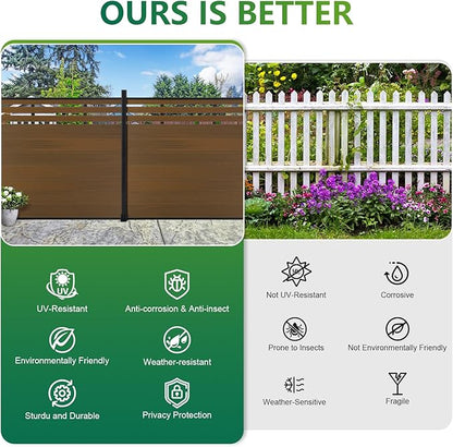 Mondaria Semi-Closed Privacy Fence Panels with 1 Post for Outside, 6ft(W) x 6ft(H), Wind Resistant Wood Plastic Composite Fencing Panels for Patio, Backyard, Garden and Pool, Brown
