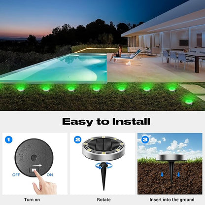 Peasur Mini Solar Ground Lights Outdoor, 2 Pack Flat Solar Powered Disc Lights, IP68 Waterproof, Anti-Rust, Landscape Lighting for Pathway Garden Yard Lawn Walkway Landscape Driveway, Green