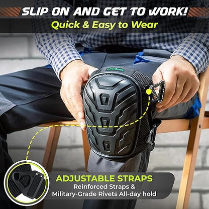 Gel Knee Pads for Work – Heavy Duty Construction Knee Pads With Foam Cushioning - Adjustable, Comfortable Fit For Flooring, Roofing, Gardening