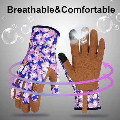 Leather Gardening Gloves for Women Thorn Proof Garden Gloves Touch Screen Working Gloves Gifts,M