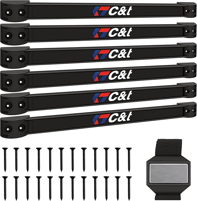 Magnetic Storage Organizer Tool Holder, Magnetic Tool Holder Strip, 6-Pack Magnetic Tool Bar,1-Pack Wrist Magnetic Holder for Garage,Shop and Kitchen | Garage Wall Mount Rack- Mounting Screws Included