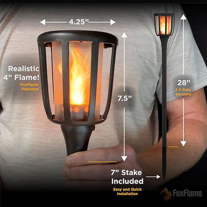 Solar Landscape Lights Rustic - Realistic Flickering Flame Patented LED, Adjustable Height, Pathway Lights Solar Powered Torch with Poles for Outdoor Landscape, Garden, Yard, and Patio Decor (1 Pack)