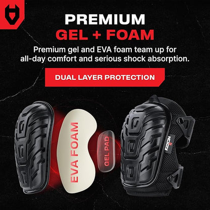NoCry Professional Gel Knee Pads for Work with Soft Foam and Gel Cushion — Heavy Duty Cap, Reinforced Adjustable Straps, Military Grade Rivets and Built-in Hang Loops — Perfect for Construction