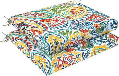 LVTXIII Outdoor Chair Cushions, Fade-Resistant Patio Furniture Cushions Outdoor Square Chair Pads with Ties for Dining Chairs and Garden Furniture Decoration, 18.5"x16"x2" Set of 2, Paisley Multi