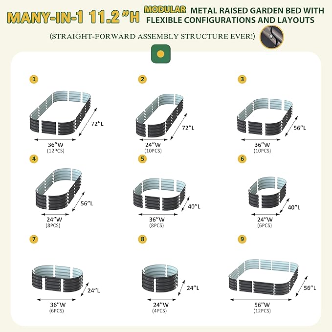 MUPATER 6x3x1FT Metal Raised Garden Beds Outdoor, Modular Galvanized Steel Planter Box for Vegetables, 11.2'' H Garden Bed Kit Oval for Herbs and Flowers, Garden, Gray