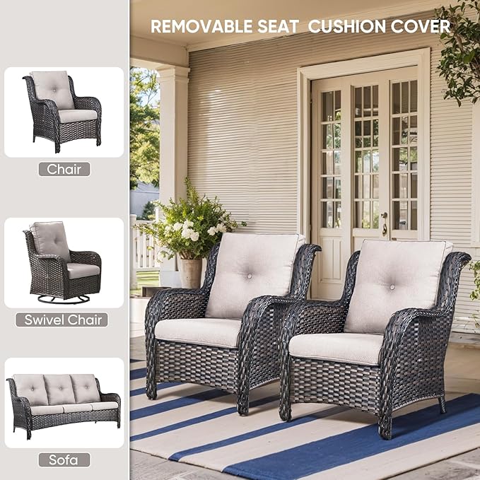 Patio Chair Cushions 5 Packs - Outside 22x24 High Back Water-Resistant Cushion with Zipper Cover for Outdoor Glider Rocking Chairs Loveseat 3-seat Couch Sofa – Beige/Buckle