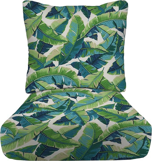 RSH DECOR: Deep Seating Cushion with Pillow Back | 23” x 26” Seat | All-Weather Spun Fabric | Water and Fade-Resistant | Outdoor Chair Cushion Set for Patio Furniture | Balmoral Opal