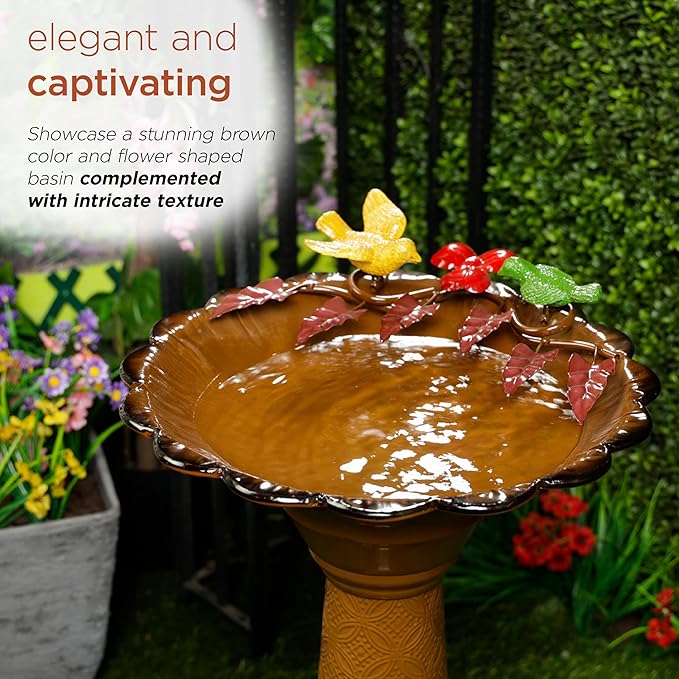 Alpine Corporation ORS112BR Vintage Outdoor Shallow Bowl Metal Pedestal Birdbath with Stand, 28" H, Brown