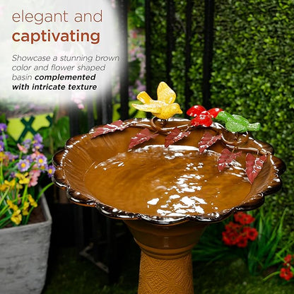 Alpine Corporation ORS112BR Vintage Outdoor Shallow Bowl Metal Pedestal Birdbath with Stand, 28" H, Brown