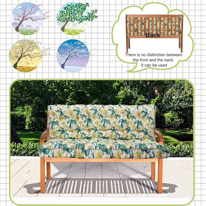 Swing Replacement Cushions with Backrest, 2 or 3 Seater Waterproof Non-Slip Overstuffed Swing Pad, Outdoor Bench Cushion for Porch Chair Swings Garden Furniture (Clover, 40 * 63 in)