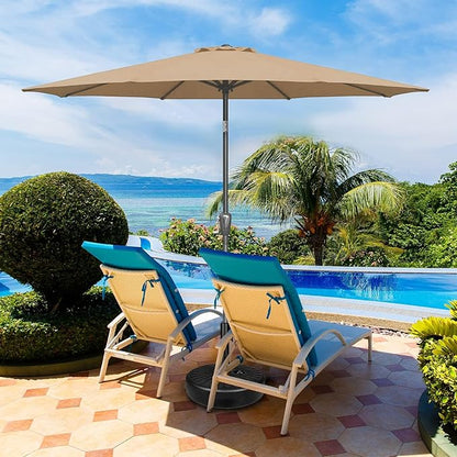 Simple Deluxe 9FT Outdoor Patio Umbrella Table Market Umbrella with Push Button Tilt and Crank, 8 Sturdy Ribs, UV Protection Waterproof for Garden, Lawn, Deck, Backyard, Pool,Tan
