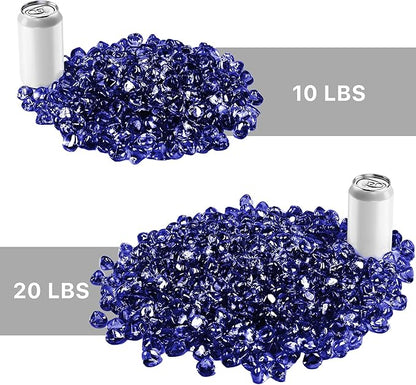 Holy Fire 1-inch Fire Glass Diamonds for Fire Pits, Reflective Diamonds Rocks for Natural or Propane Gas Fireplaces Fire Bowls, Indoor & Outdoor Landscaping. (10 Pounds, Cobalt Blue)