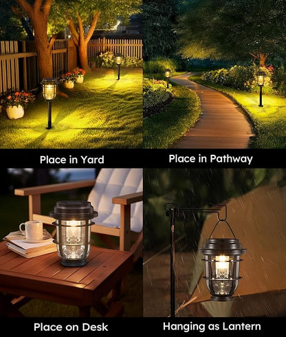 Vuees Bright Solar Pathway Lights Outdoor, 6 Pack Waterproof IP65, Auto On/Off Solar Powered Garden Lights for Yard Lawn Walkway Landscape Pool Outside - 3-in-1 Hanging, Tabletop & Stake Lighting
