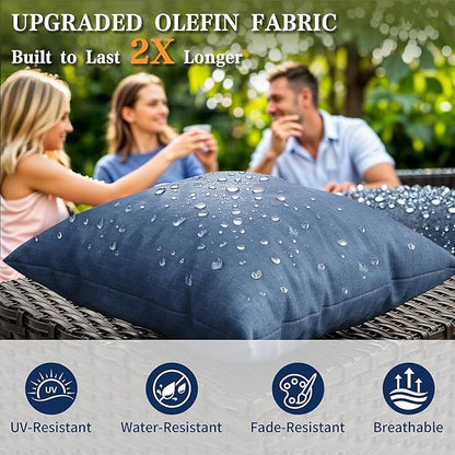 6 Piece Patio Furniture Set,Outdoor Conversation Set with Swivel Rocker Chairs, 3-Seat Sofa, Ottomans and Side Table, Modern Rattan Couch Set for Garden, Deck, Balcony, Navy Blue