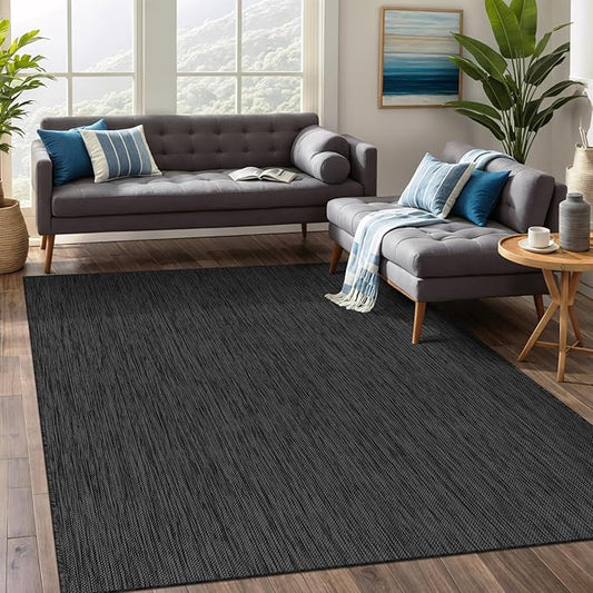 Beverly Rug Indoor Outdoor Rug 5x7, Washable Outside Carpet for Patio, Deck, Porch, Solid Modern Area Rug, Water Resistant, Dark Gray