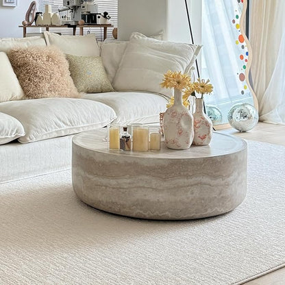 kevinplus ø31.5'' Round Stone Coffee Table for Living Room, Modern Drum Circle Faux Concrete Marble Coffee Table, Fiber Glass Material, No Assembly (Mars Texture, ø31.5'' x 11.8'')