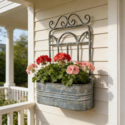 Rustic Metal Wall Planter Country Garden Wall Hanging Mount Vase Pocket Outdoor Vintage Hanging Pot Farmhouse Wall Decor for Plants Flowers (Blue)
