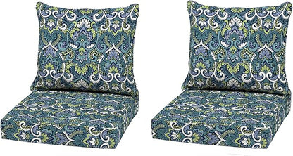 Arden Outdoor Deep Seat Cushion Set (2-Pack), 22 in x 24 in, Weather-Proof, Rain-Proof, Fade Resistant Patio Cushion for Chair, Sofa, and Couch Sapphire Aurora Blue Damask
