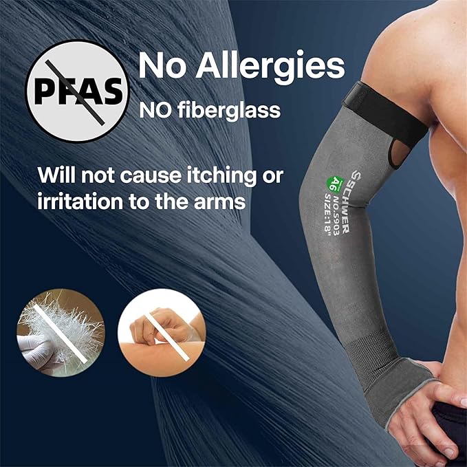 Schwer AIR-SKIN ANSI A6 Cut Resistant Arm Sleeves for Men & Women, Arm Protectors for High Risk Work, Gardening Sleeves, 2 Pairs, Dark Grey, 18 IN
