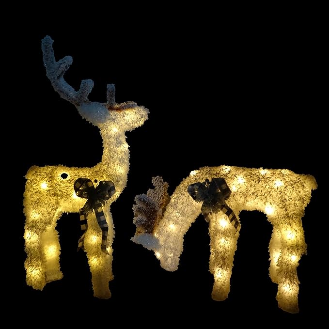 Alpine Corporation 36" H 3D Frosted Reindeer Christmas Decor with LED Lights, Set of 2
