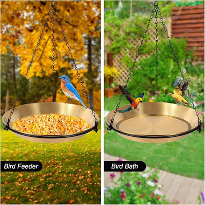 HRAYLTOP Hanging Bird Bath Bird Feeder Bowl with 16.3 inch Iron Hanging Chain Detachable Outdoor Decor for Garden Backyard Patio and Deck - Perfect for Attracting Birds