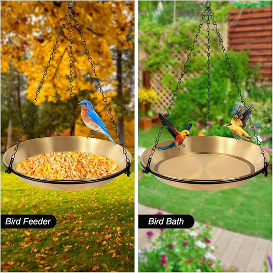 HRAYLTOP Hanging Bird Bath Bird Feeder Bowl with 16.3 inch Iron Hanging Chain Detachable Outdoor Decor for Garden Backyard Patio and Deck - Perfect for Attracting Birds