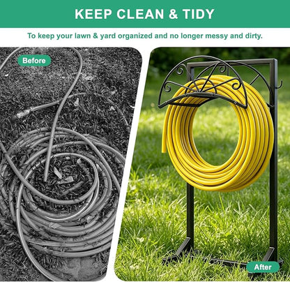 Garden Hose Holder, Detachable Metal Hose Holder for Outside, Rustproof Heavy-Duty Freestanding Water Hose Hanger Rack Holds Up to 150Ft Hose for Yard, Lawn