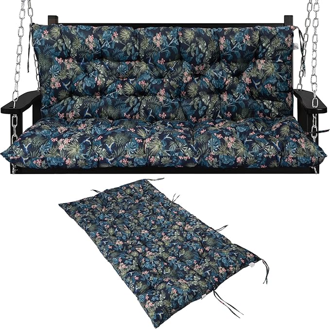 Swing Replacement Seat Cushions, 2-3 Seater Bench Cushions for Outdoor Furnitur with Backrest, Garden Recliner Seat Cushions Waterproof Sofa Pads (Leaves+Flower Pattern, 40x40in)