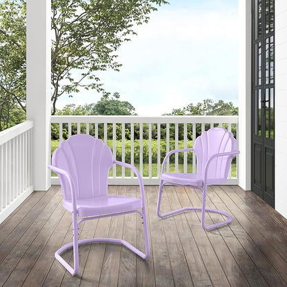Crosley Furniture Tulip 2-Piece Outdoor Chair Set, Vintage Retro Metal Patio Chairs for Dining, Porch, Deck, Lavender Gloss