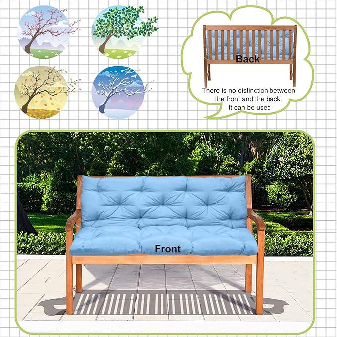 Replacement Cushions for Swing, Waterproof Porch Swing Cushion, 2-3 Seat Replacement Swings Seat Cushion with Backrest and Ties for Patio Backyard Porch Garden(Sky Blue 40 * 60 in)