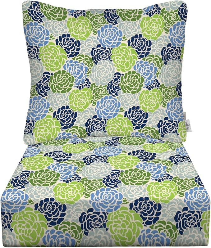 RSH DECOR: Deep Seating Chair Cushion with Pillow Back | 23” x 24” Seat | All-Weather Spun Fabric | Outdoor Cushion Set for Patio Furniture | Livi Courtyard Floral