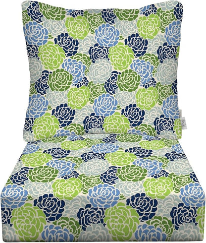RSH DECOR: Deep Seating Chair Cushion with Pillow Back | 23” x 24” Seat | All-Weather Spun Fabric | Outdoor Cushion Set for Patio Furniture | Livi Courtyard Floral