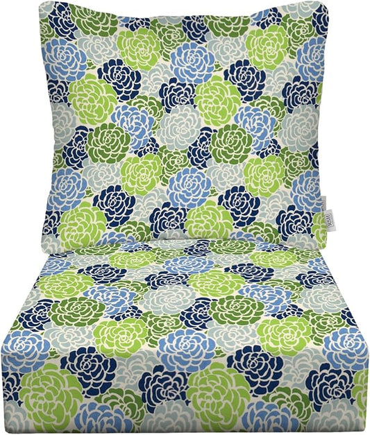 RSH DECOR: Deep Seating Cushion with Pillow Back | 23” x 26” Seat | All-Weather Spun Fabric | Water and Fade-Resistant | Outdoor Chair Cushion Set for Patio Furniture | Livi Courtyard Floral
