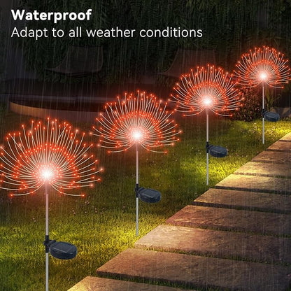 Slyuexu Solar Garden Lights Outdoor Waterproof, 2 Pack 120 LED Solar Firework Lights Decorative Garden Décor Outside for Flowerbed Pathway Party Christmas Decorations, Orange