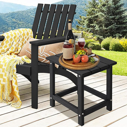 LZRS HDPE Adirondack Side Table - Small Outdoor Table for Patio, Deck, Garden & Poolside,Eco-Friendly,Sturdy and Easy Assemble, Black