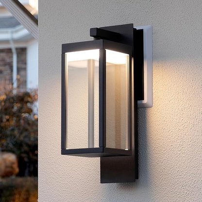 Outdoor Wall Sconce, Exterior Waterproof Wall Lanterns,Modern Black Exterior Light Fixture with Clear Glass Shade, Anti-Rust Outdoor Wall lamp for Patio Front Door Entryway Garage