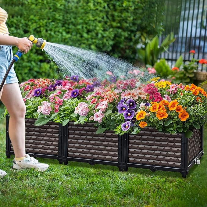 Large Planters for Outdoor Plants 14" Tall Planter Box, Raised Beds for Gardening Self Watering, Elevated Planter Box with Legs, Rectangular Garden Planters for Outdoor Plants Flowers, 47.2"L x 15.7"W