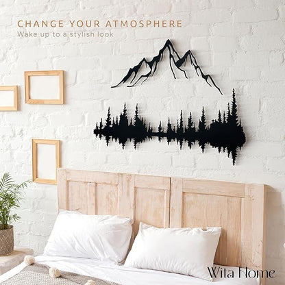Wita Home Mountain and Forest Metal Wall Art, Wall Mounted Home Decor, Pine Trees Wall Art for Living Room, Bedroom or Office, Large Outdoor Wall Decor, Nature Christmas Decor (Black, 40x27 inches)