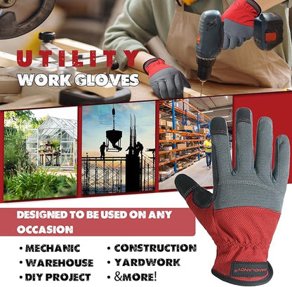 HANDLANDY Work Gloves for Men & Women, Utility Mechanic Working Gloves Touch Screen, Flexible Gardening Gloves for Yard