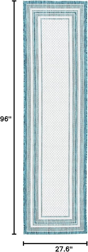 SAFAVIEH Washable Rug Outdoor Courtyard Collection - 2'3" x 8' Runner, Ivory & Teal, Non-Shedding & Easy Cleaning, Ideal for Patio, Entryway, Mudroom, Hallway, Kitchen (CY8475-53512)