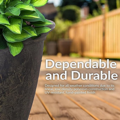 Sunnydaze 24-Inch Anjelica Large Plastic Pot for Plants - Double-Walled Outdoor Polyresin Round Planter Porch Pot with Drillable Drainage Holes - Sable - 4pk