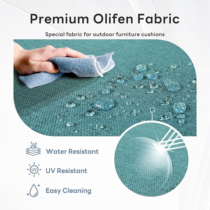 6" Thicker Outdoor Chair Cushion 3 Sets - 24" *24" *6" Waterproof Patio Furniture Cushions with Removable Cover, 28D High Density Sponge Filling Thicken Outdoor Patio Cushions - Peacock Blue