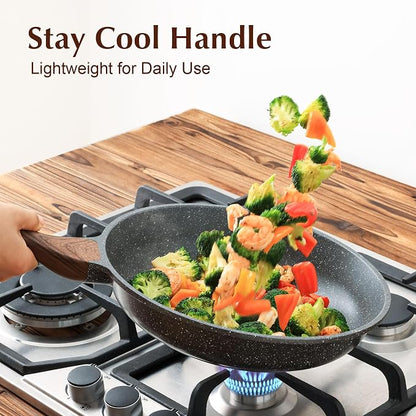 SENSARTE Nonstick Frying Pan Skillet with Lid, Omelet Pan with Cover, Healthy Cooking Chef's Pan, Kitchen Cooking Pan, Free of Intentionally Added PFOA/PFOS (12.5inch + Glass Lid)